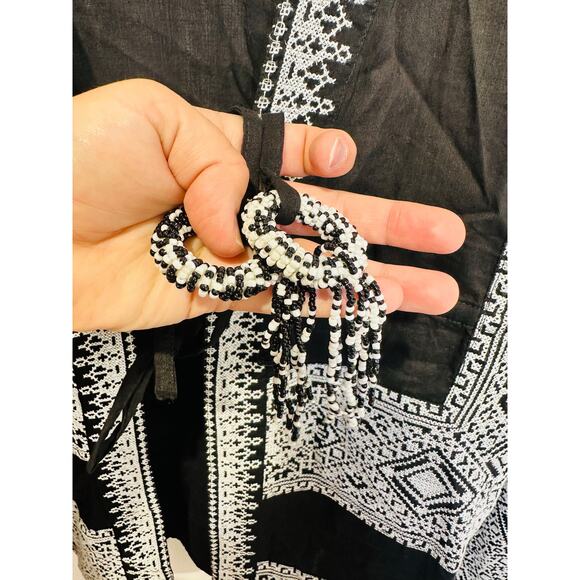 NWT RAMY BROOK Black White Tie Front Tassels Samira Mini Beachy Coverup Size XXS - Picture 9 of 11